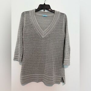 J. McLAUGHLIN Metallic Silver Grey Knit V Neck Womens Sweater Small